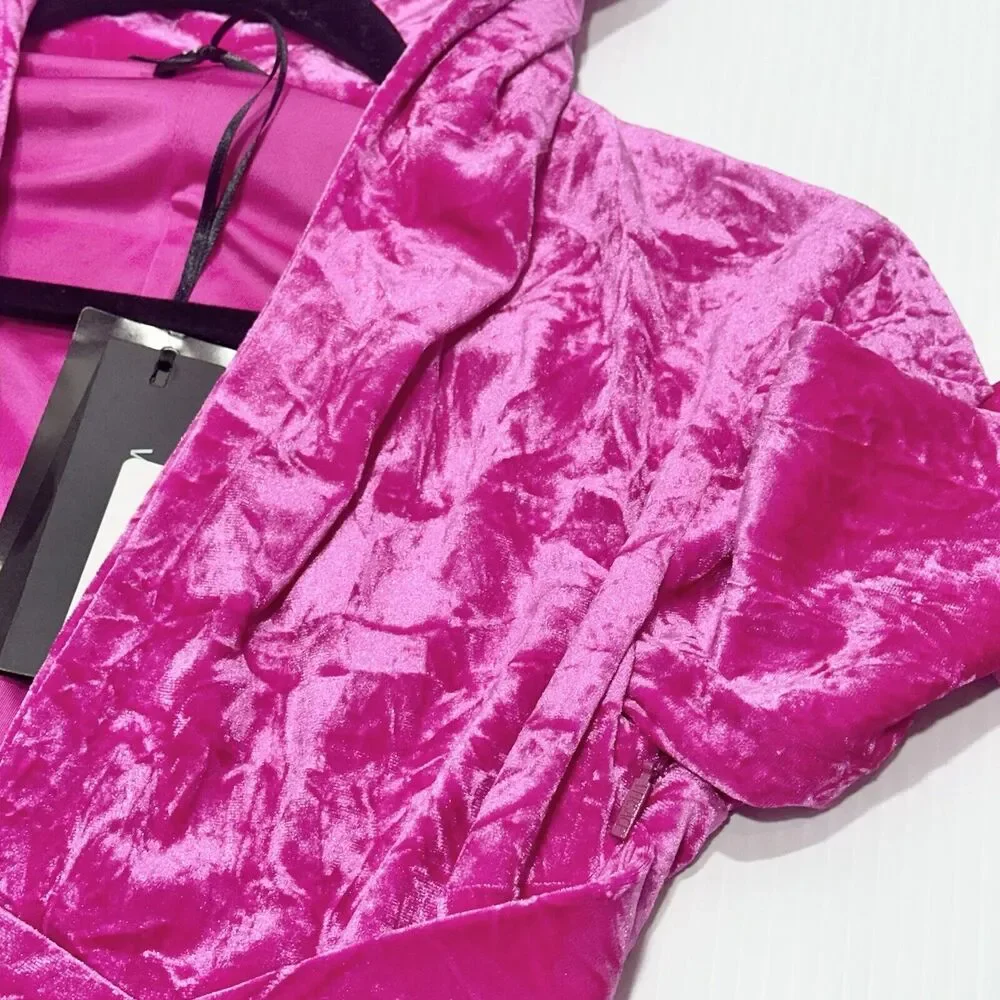 NWT Versace 40 US 4 Runway Biggie Medusa Pink Crushed Velvet Midi Dress $3,225 - Picture 7 of 16